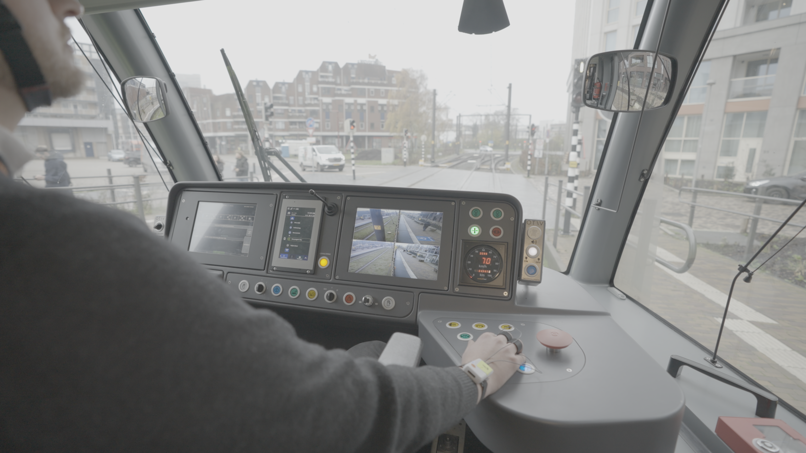 A man driving a tram