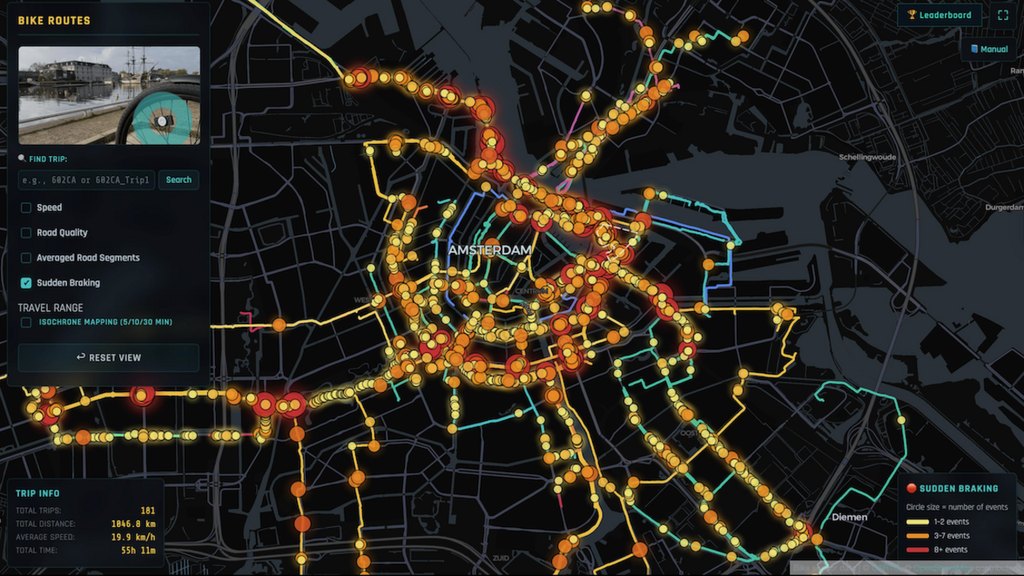Digital map of Amsterdam showing cycling and micromobility behaviour
