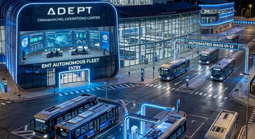 AI rendered image of autonomous bus depot