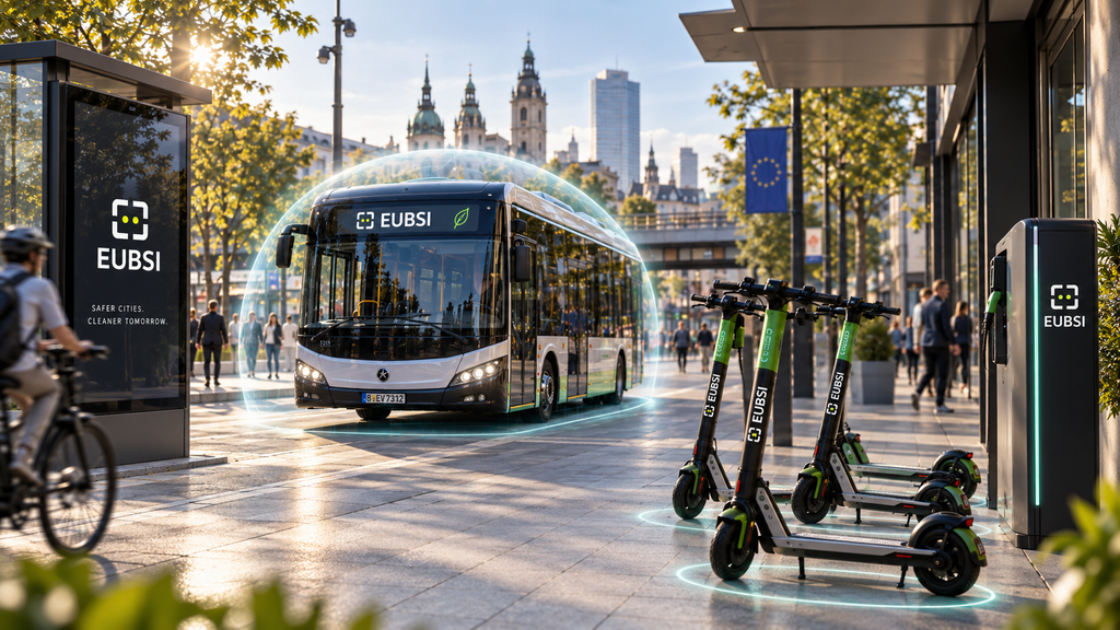 AI rendered image of electric bus in urban street
